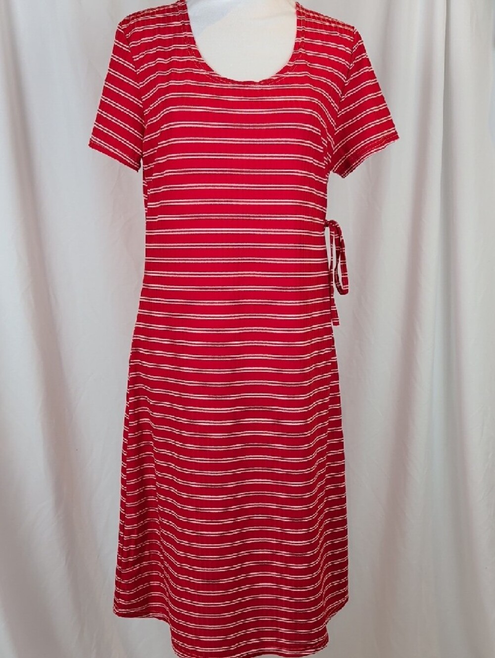 NWT REWASH Striped Short Sleeve Side Ruched T-Shirt Dress Red White - Large L